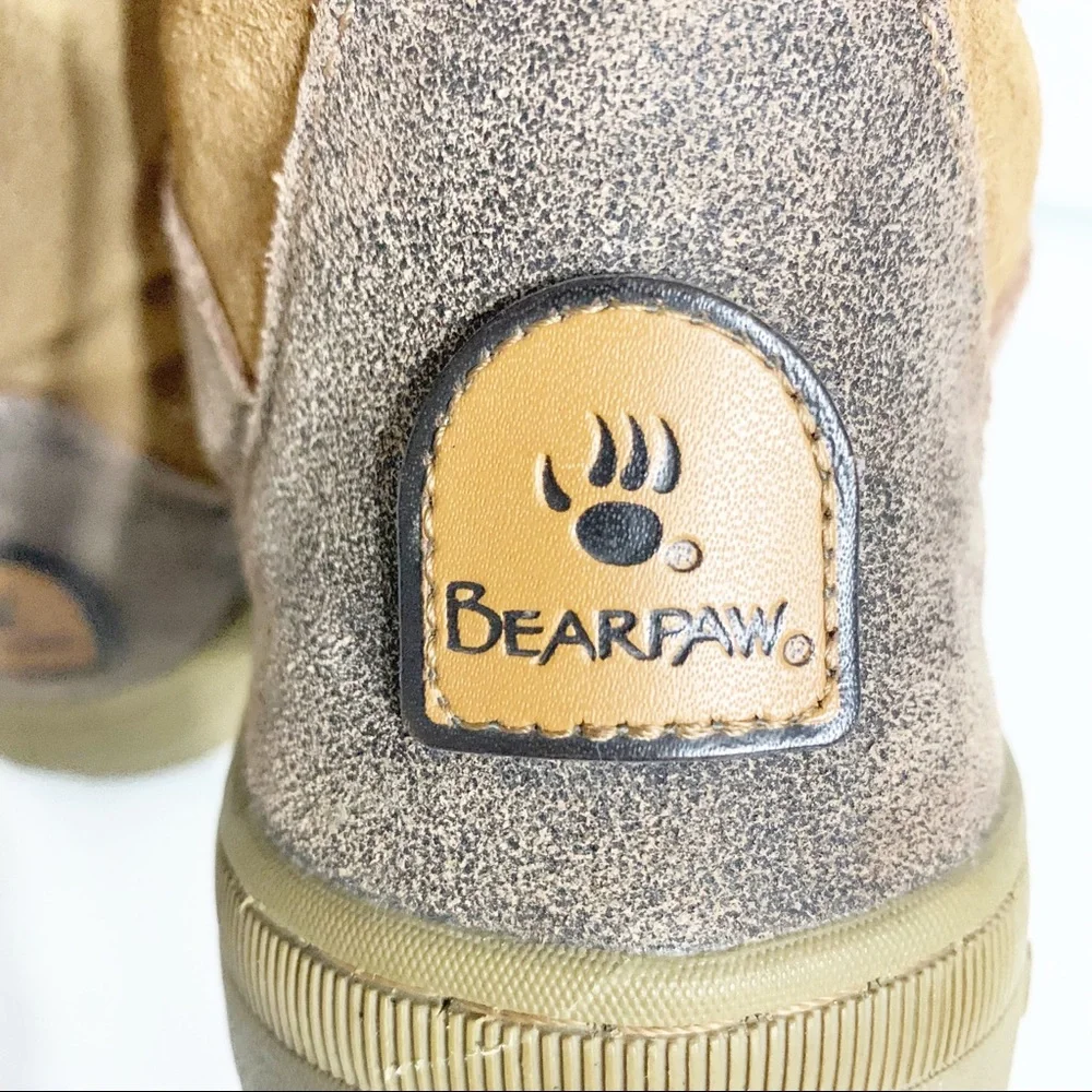 BEARPAW Serena Suede Boots Size 6 Lace-Up Wool Blend Lining, Knit Collar 1813W